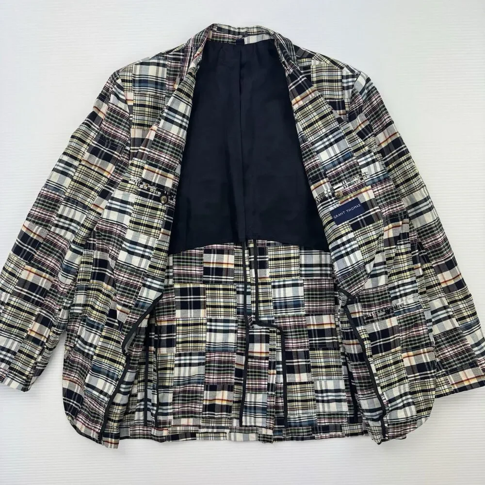 Grant Thomas Madras Patchwork Blazer Sport Coat Mens M Cotton Preppy Ivy Plaid